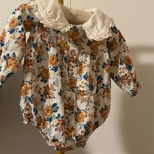 Happily Grey Kids Floral Romper with Lace Peter Pan Collar